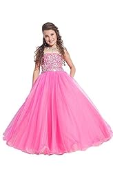 Girls Full Length Crystal Crystals Lace Illusion Tulle   Ball Gown Pageant Dress/Party Dress 