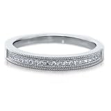 Micro Pave Clear Cubic Zirconia CZ Sterling Silver Half Eternity Band - Nickel Free Engagement Wedding Band Ring