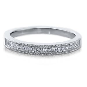 Micro Pave Clear Cubic Zirconia CZ Sterling Silver Half Eternity Band - Nickel Free Engagement Wedding Band Ring Size 9