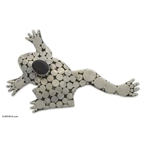 Garnet brooch, 'Lucky Frog' 2.5 W 1.7 L by NOVICA