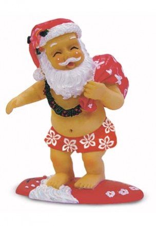 Hawaiian Surfing Santa Polyresin Christmas Ornament Hawaiian Surfing Santa Polyresin Christmas Ornament