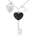 Sterling Silver Onyx, Fresh Water Pearl and Diamond Charm Pendant, 18"