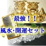 最強！！風水・開運セット（黄金シーサーペア・蛇皮カード・ヒマラヤ産さざれ石）