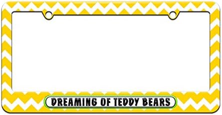 Dreaming of Teddy Bears - License Plate Tag Frame - Yellow Chevrons Design