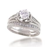 Bling Jewelry Sterling Silver Diamond CZ Vintage Engagement Wedding Ring Set