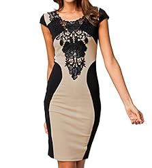 Knee Length Colorblocking Embroidered Bodycon Dress/Mini Dress 