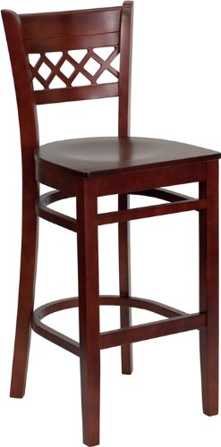 HERCULESâ„¢ Mahogany Finished Lattice Back Wood Bar Stool