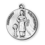 Sterling Silver Saint Genesius Medal and 24-inch Chain