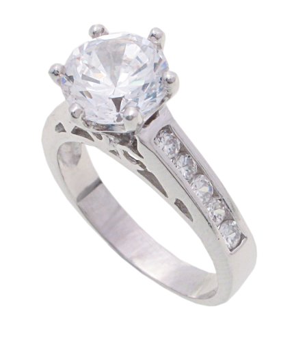 Childrens Toyshop  Jewelry : SilverBin Sterling Silver Engagement Style Round CZ Ring with Channel Set CZ Accents