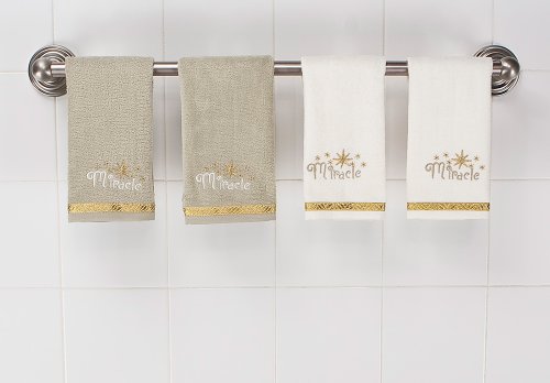 Inspirational 100% Cotton 4 Pack - Miracle - Fingertip Towel in Ivory and Sage by Cotton Craft