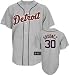 Magglio Ordonez Jersey: Adult 2010 Majestic Road Grey Replica #30 Detroit Tigers Jersey - Small