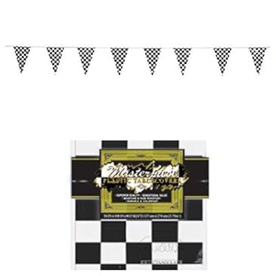 Checkered Flag - RACING Decorations 100' PENNANTS & Tablecloth 54" x 108" - RACE CAR Party Event DECOR Banners NASCAR by Mixed