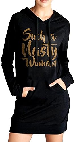 Womens Such A Nasty Woman Hoodie Black Long Sleeve Sweatshirt Dress With Pocket Large