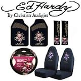 Ed Hardy Love Kills Slowly Seat Covers, Floor Mats, Steering Wheel Cover, Seat Belt Shoulder Pads Accessories Set 7-pc Set
