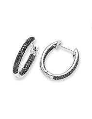 14k White Gold Black Diamond In-Out Hoop Oval Earrings. Carat Wt- 0.542ct