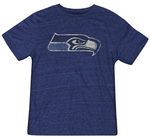 NFL Men's Seattle Seahawks Bigger Better Logo Tri Blend Tee (Dark Navy, Small)