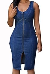 Spring Summer Winter Sleeveless Denim/Polyester/Spandex Party Dress/Midi Dress 