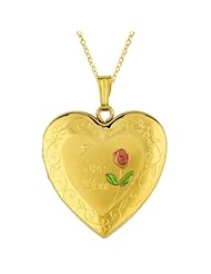 14K Gold over Sterling Silver Heart Shaped Locket w/ rose (4 image frames) Necklace