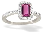 14K White Gold Genuine Emerald-cut Pink Tourmaline and Diamond Ring