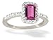 14K White Gold Genuine Emerald-cut Pink Tourmaline and Diamond Ring