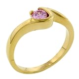 Gold Plated Sterling Silver With Pink Cz Promise Solitaire Ring