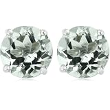 Sterling Silver 8mm Round Green Amethyst Earrings