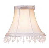 Silk Bell Shaped Chandelier Clip On Lamp Shades - Pewter with Clear Beads - B1487