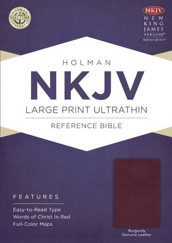 NKJV Large Print Ultrathin Reference Bible, Burgundy Genuine Leather with Ribbon Marker