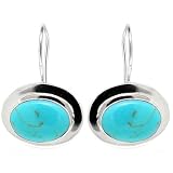 Sterling Silver Turquoise Inlay Oval Drop Earrings
