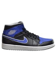 Shoes: Air Jordan 1 Mid Mens Basketball Shoes Black/Metallic Platinum-Game Royal 554724-007 (10.5 D(M) US)