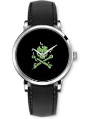 SPRAWL Aanalog Fashion Series Silver Ladies Watches of Genuine Black Leather Strap,Unique Wrist Watch for Women Girls Designed with Danger