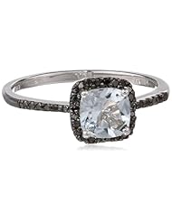 Sterling Silver Aquamarine and Black Diamond Ring (0.14 cttw)