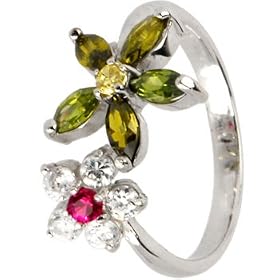 Sterling Silver 925 Cubic Zirconia FLOWER PETALS Toe Ring