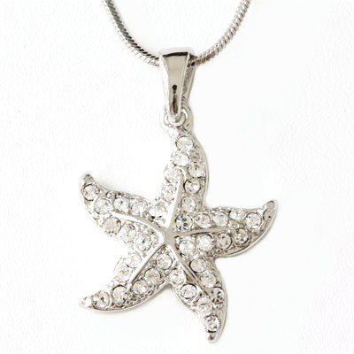 Beautiful Sparkling Crystal Starfish Charm Pendant Necklace Fashion Jewelry