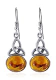 Brown Amber Celtic Knot Sterling Silver Kidney Ear Wire Earrings