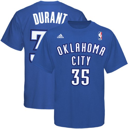 NBA Men's Oklahoma City Thunder Kevin Durant Gametime Name & Number Tee (Blue, Small)