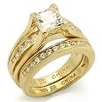 CZ Wedding Rings - Sterling Silver Gold Plated Princess Cut One Carat Engagement & Wedding Ring Set