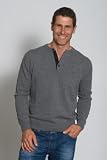 Mens Lambswool Button Neck Jumper Dk GreyMarl/Charcoal Medium