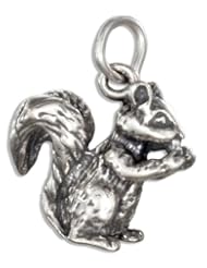 Sterling Silver Three Dimensional Squirrel Charm Eating a Nut