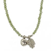 SATYA- Sterling Silver Mini Hamsa and OM Pendant With Peridot Beads
