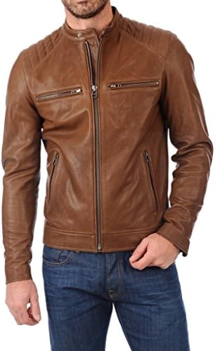 Leather Hut Men's Lambskin Leather Jacket Brown Large