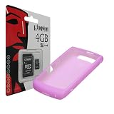 Kingston 4GB microSDHC Class 4 Memory Card with SD Adapter and Pink Silicone Skin Case for Blackberry Storm2 9550 9520