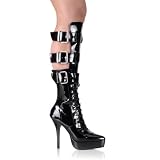 5 Inch Sexy Knee High Boots Two-Tone Lace-Up Low Platform Open Back Patent Leather