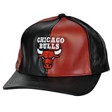 NBA Chicago Bulls Genuine 100% Real Leather Adidas Red Black Snapback Hat Cap
