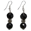 Handmade Faceted Black Glass & Silver Earrings