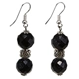EXP Handmade Faceted Black Glass & Silver Earrings