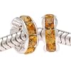 Silver Plated W/ Topaz Czech Crystal Large Hole Rondelle Beads - Fits Pandora 8mm (2)