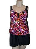 Womens Delta Burke 2 pc Tankini Skirtini Swimsuit Swim Skirt Swimwear Set - Black Red Pink Orange 16W-22W