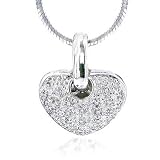 Silver & Diamond Heart Filigree Charm w/8-Side Flexible Snake 18