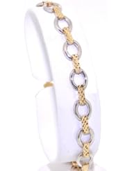 14K Gold Two Tone Diamond Cut Link Bracelet